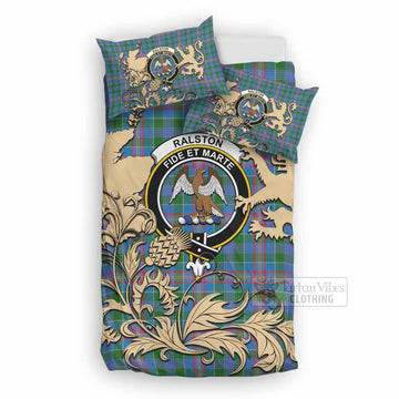 Ralston Tartan Crest Bedding Set with Scottish Iconic Symbols 