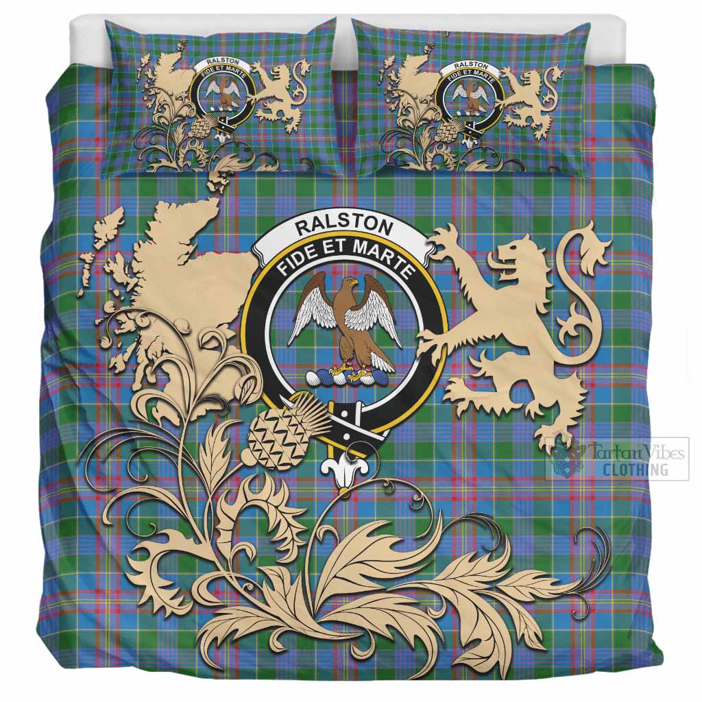 Ralston Tartan Crest Bedding Set with Scottish Iconic Symbols 