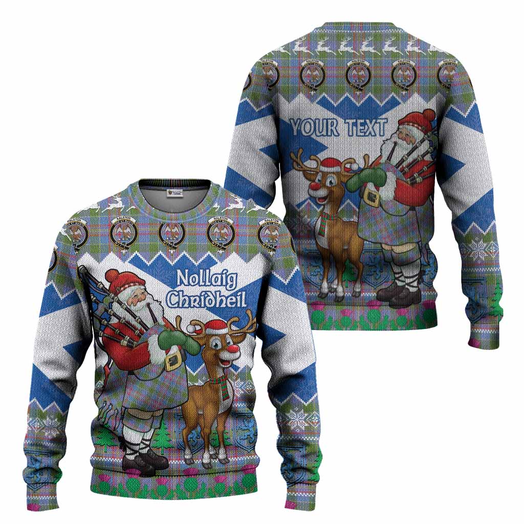 Ralston Tartan Crest Christmas Christmas Ugly Sweater Scotland Santa With Bagpipes Cute Reindeer
