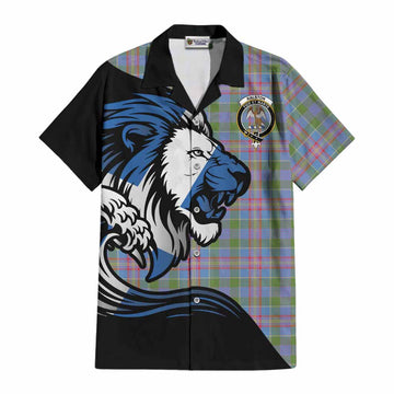Ralston Tartan Crest Cotton Hawaiian Shirt Scottish Golden Lions Wave Flow
