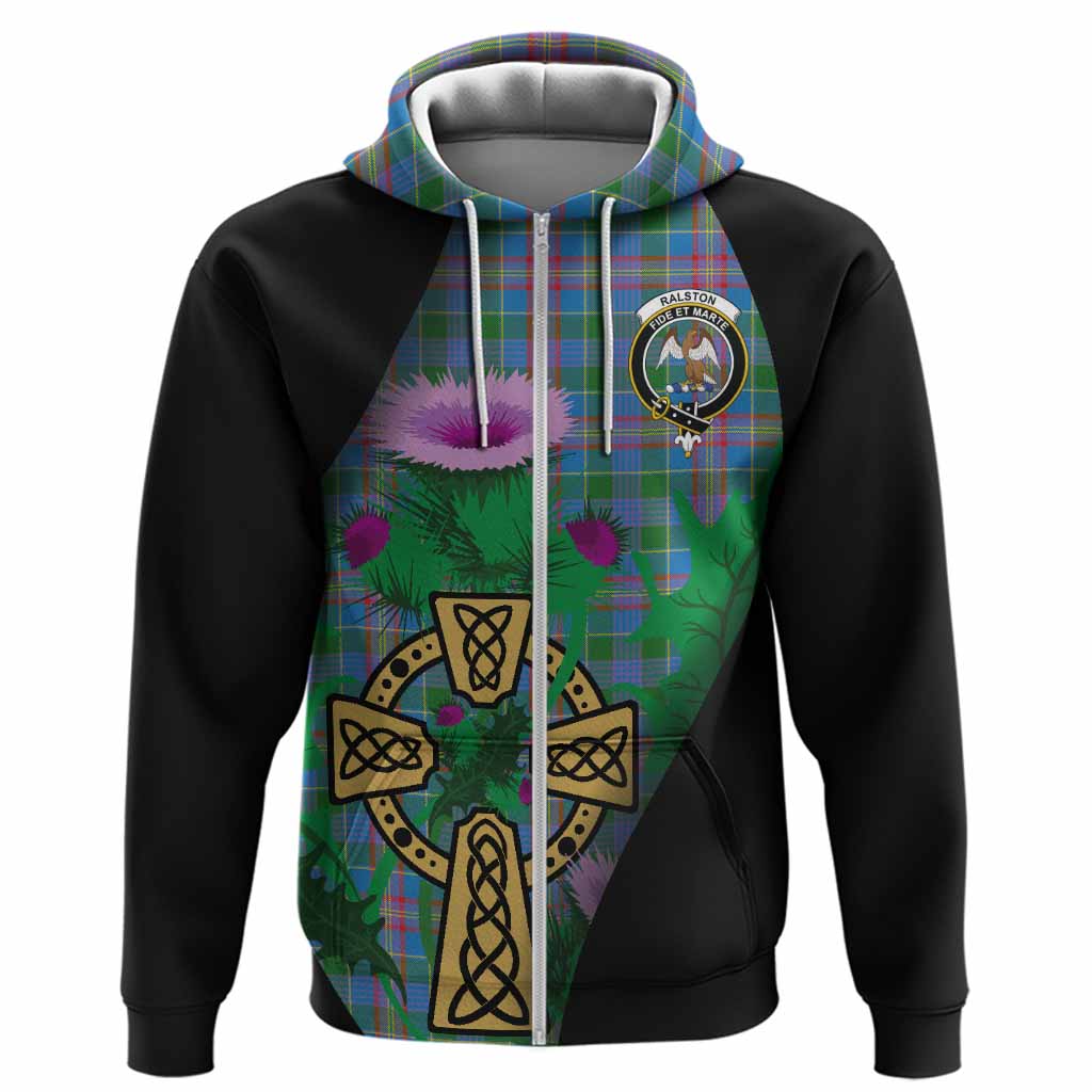 Ralston Tartan Crest Hoodie Celtic Cross Thistle Flowers