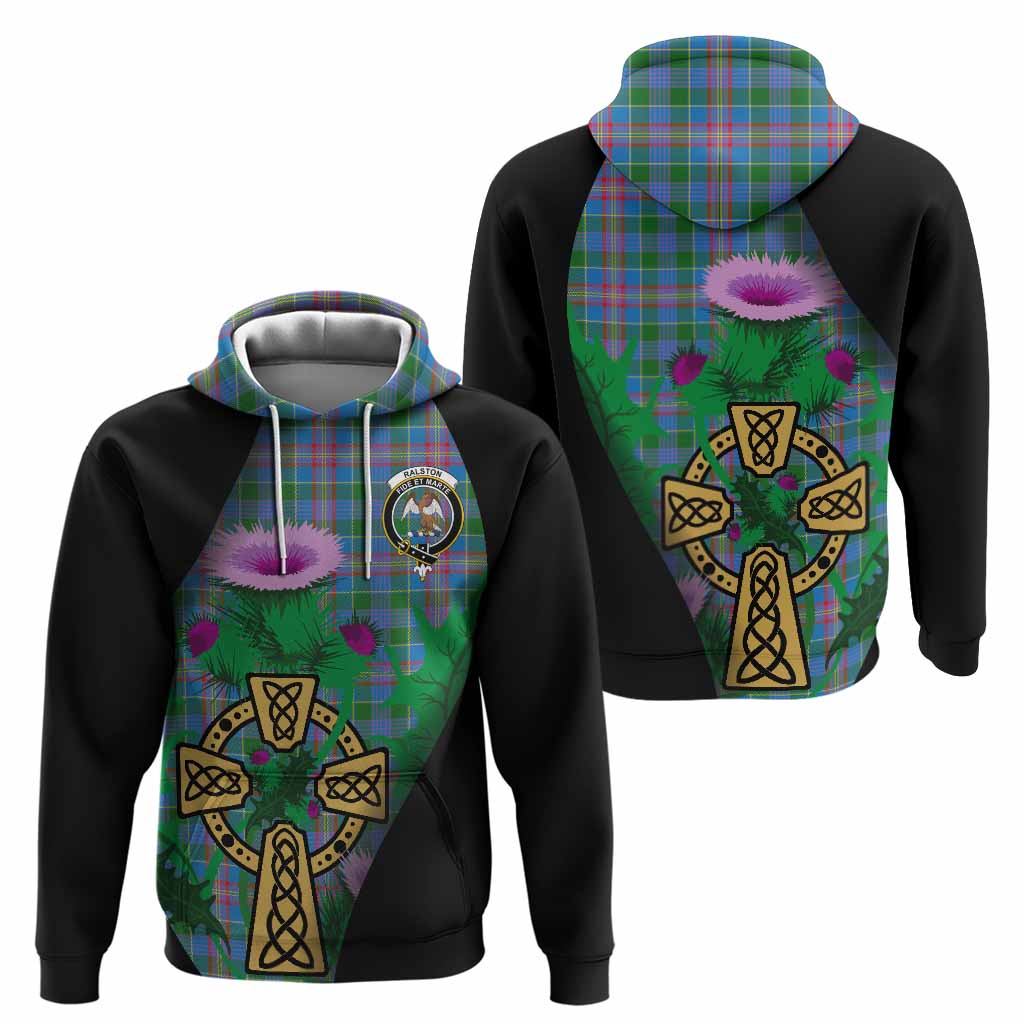 Ralston Tartan Crest Hoodie Celtic Cross Thistle Flowers