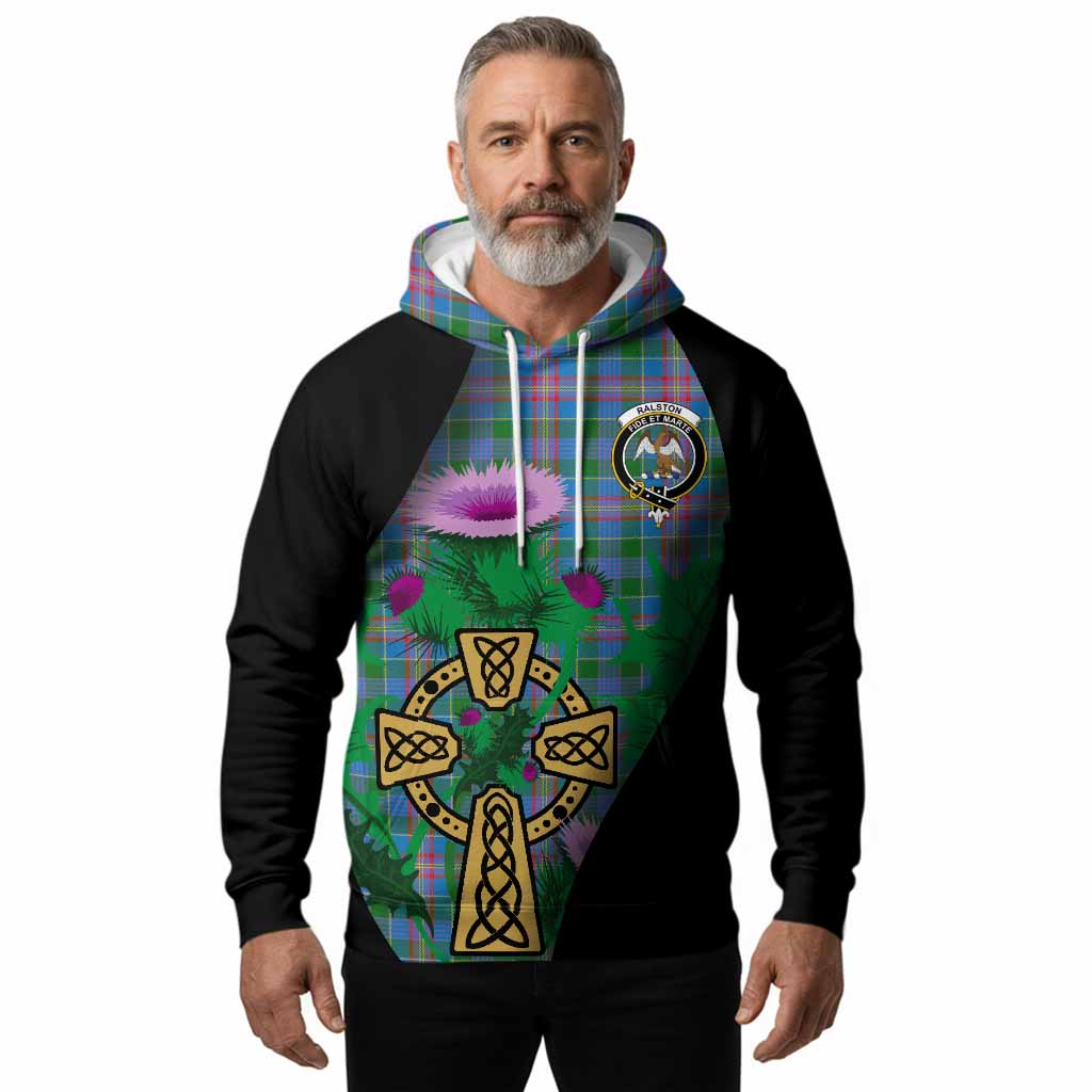 Ralston Tartan Crest Hoodie Celtic Cross Thistle Flowers