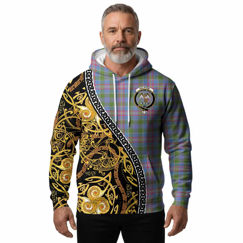Ralston Tartan Crest Hoodie Celtic Knot and Triple Trickle Spiral Symbols