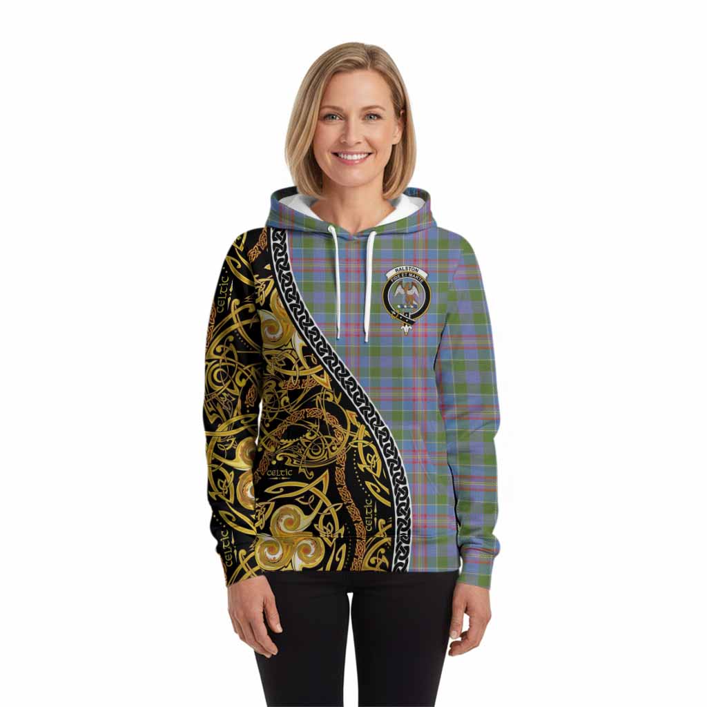 Ralston Tartan Crest Hoodie Celtic Knot and Triple Trickle Spiral Symbols