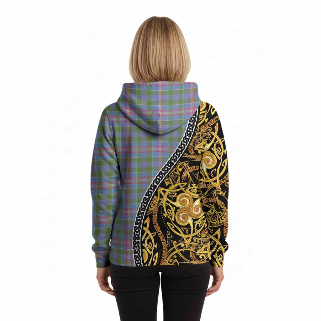 Ralston Tartan Crest Hoodie Celtic Knot and Triple Trickle Spiral Symbols