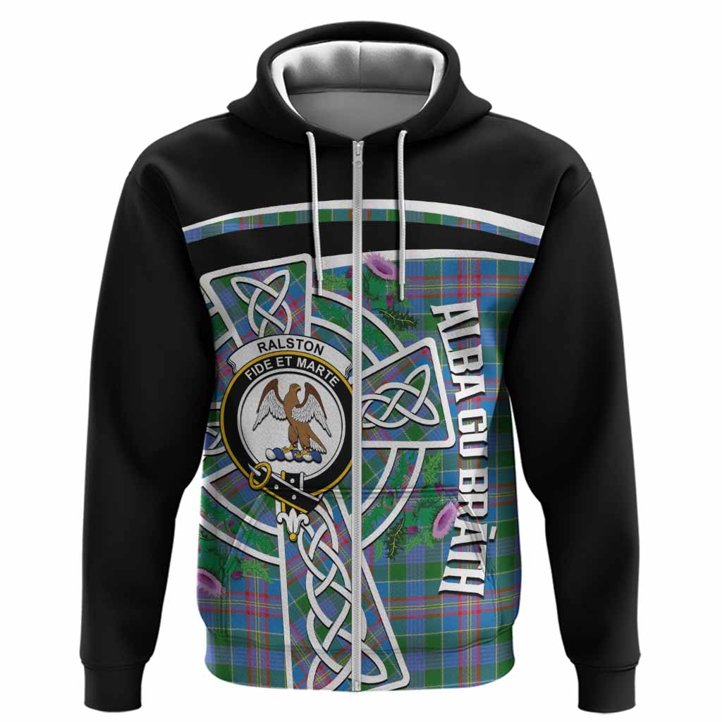 Ralston Tartan Crest Hoodie Scottish Thistle Celtic Cross Alba Gu Brath