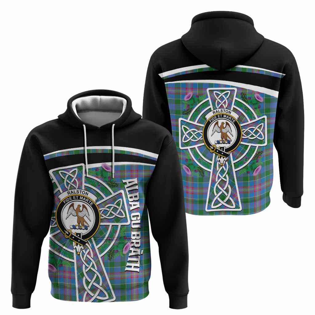 Ralston Tartan Crest Hoodie Scottish Thistle Celtic Cross Alba Gu Brath