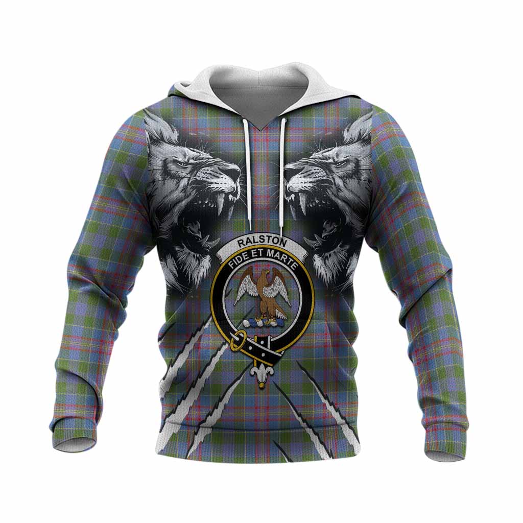 Ralston Tartan Crest Knitted Hoodie Ferocious Lion Style
