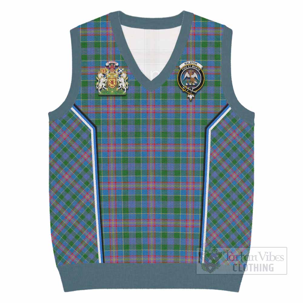 Ralston Tartan Crest Knitted V-Neck Vest Scotland Coat of Arm Flag Style - Tartan Vibes Clothing