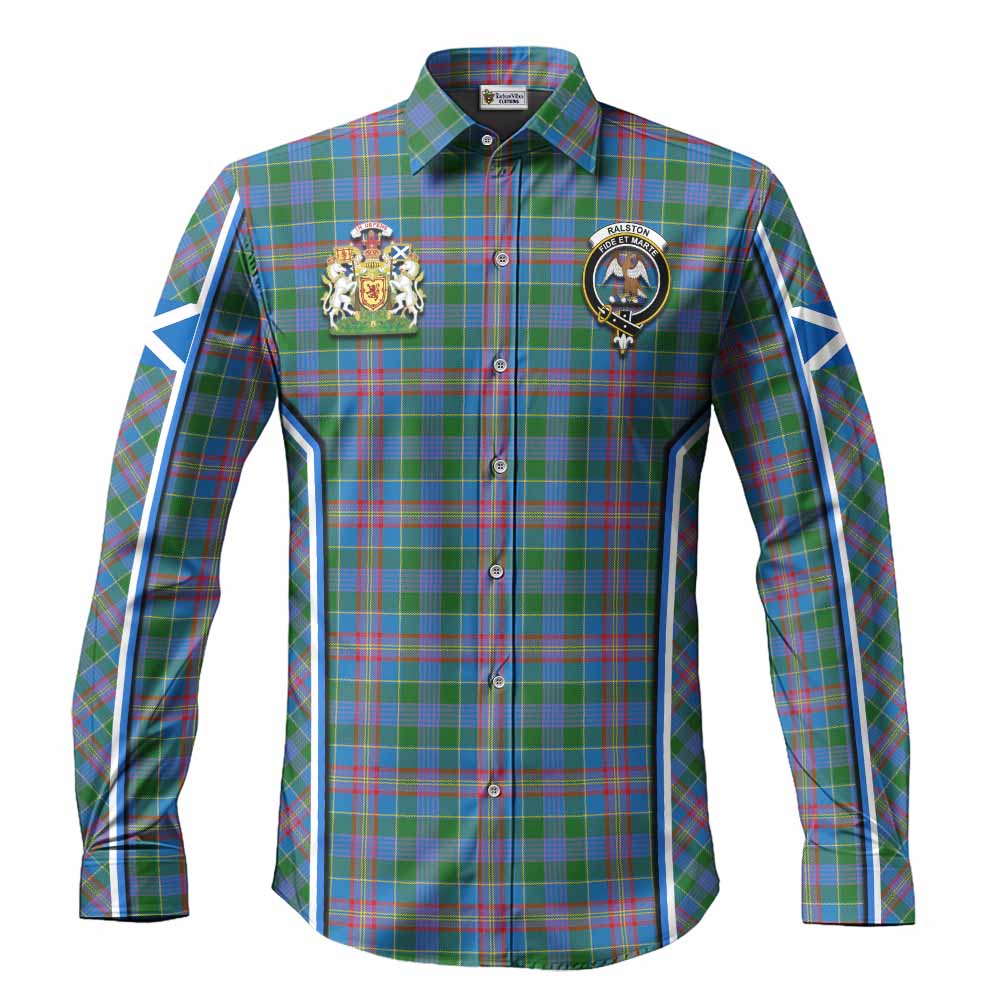 Ralston Tartan Crest Long Sleeve Button Shirts Scotland Coat of Arm Flag Style - Tartan Vibes Clothing