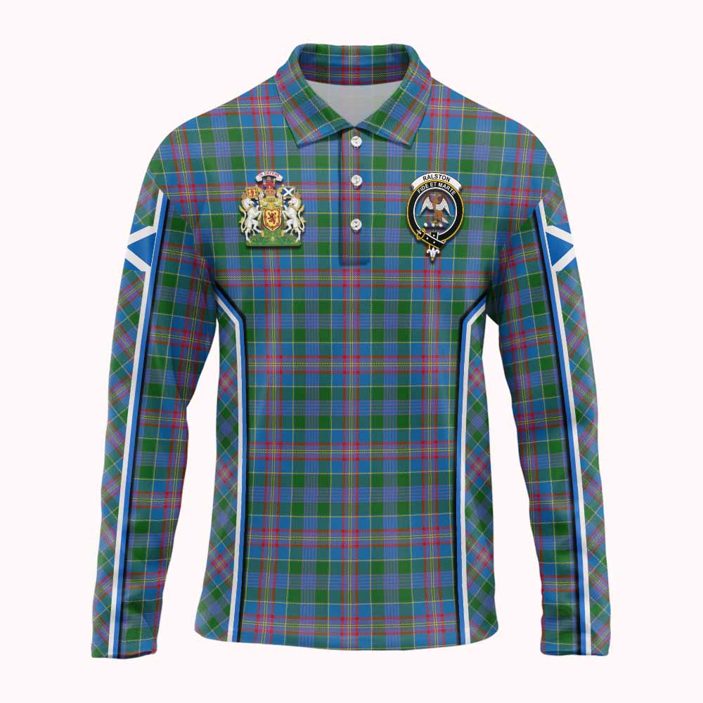 Ralston Tartan Crest Long Sleeve Polo Shirt Scotland Coat of Arm Flag Style - Tartan Vibes Clothing
