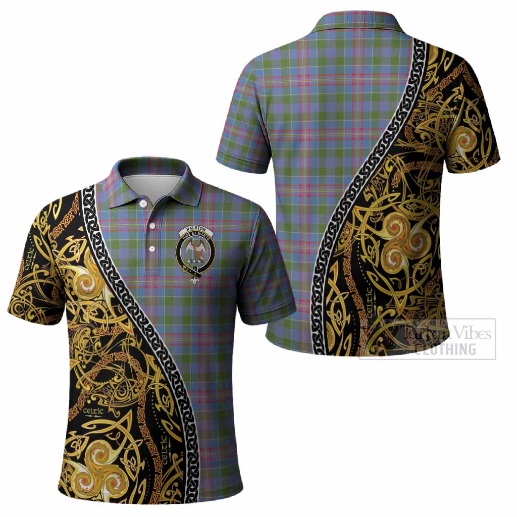 Ralston Tartan Crest Polo Shirt Celtic Knot and Triple Trickle Spiral Symbols