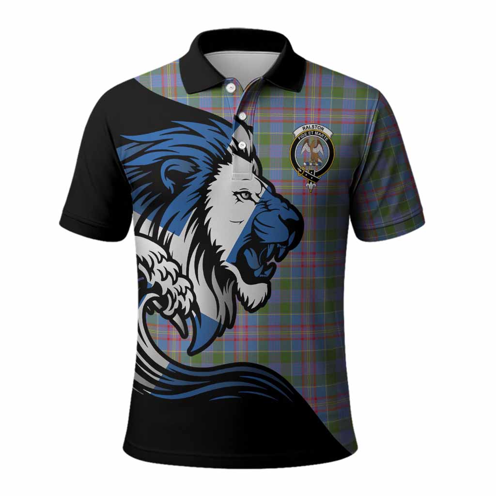 Ralston Tartan Crest Polo Shirt Scottish Golden Lions Wave Flow