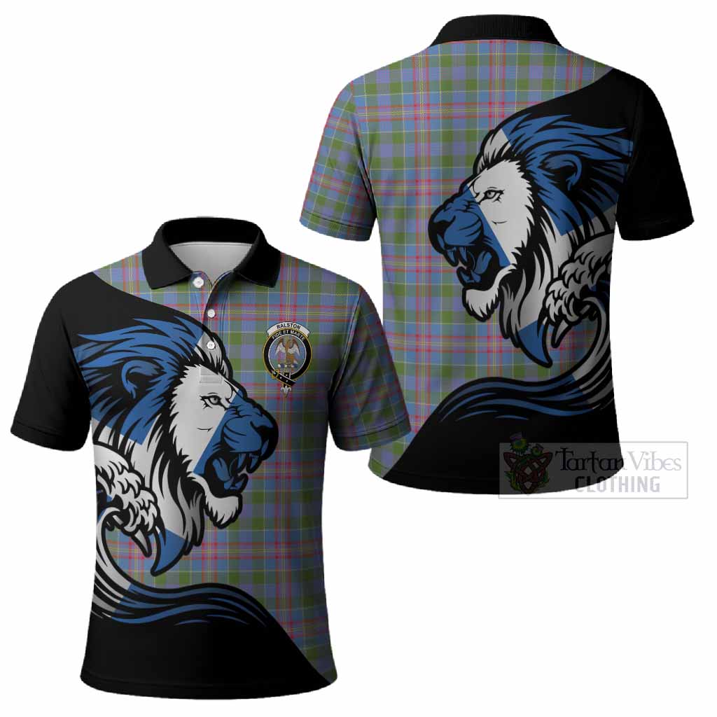 Ralston Tartan Crest Polo Shirt Scottish Golden Lions Wave Flow