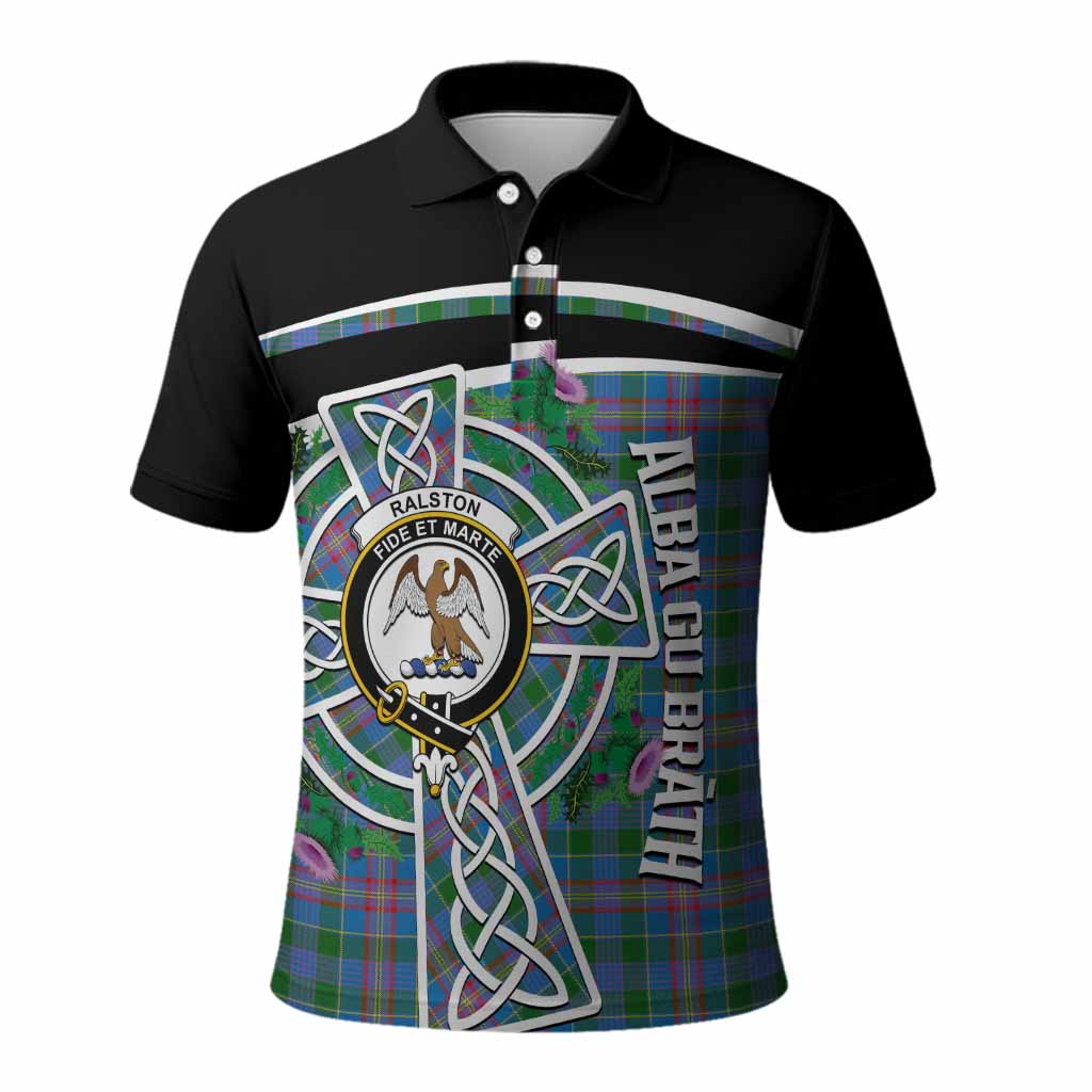 Ralston Tartan Crest Polo Shirt Scottish Thistle Celtic Cross Alba Gu Brath