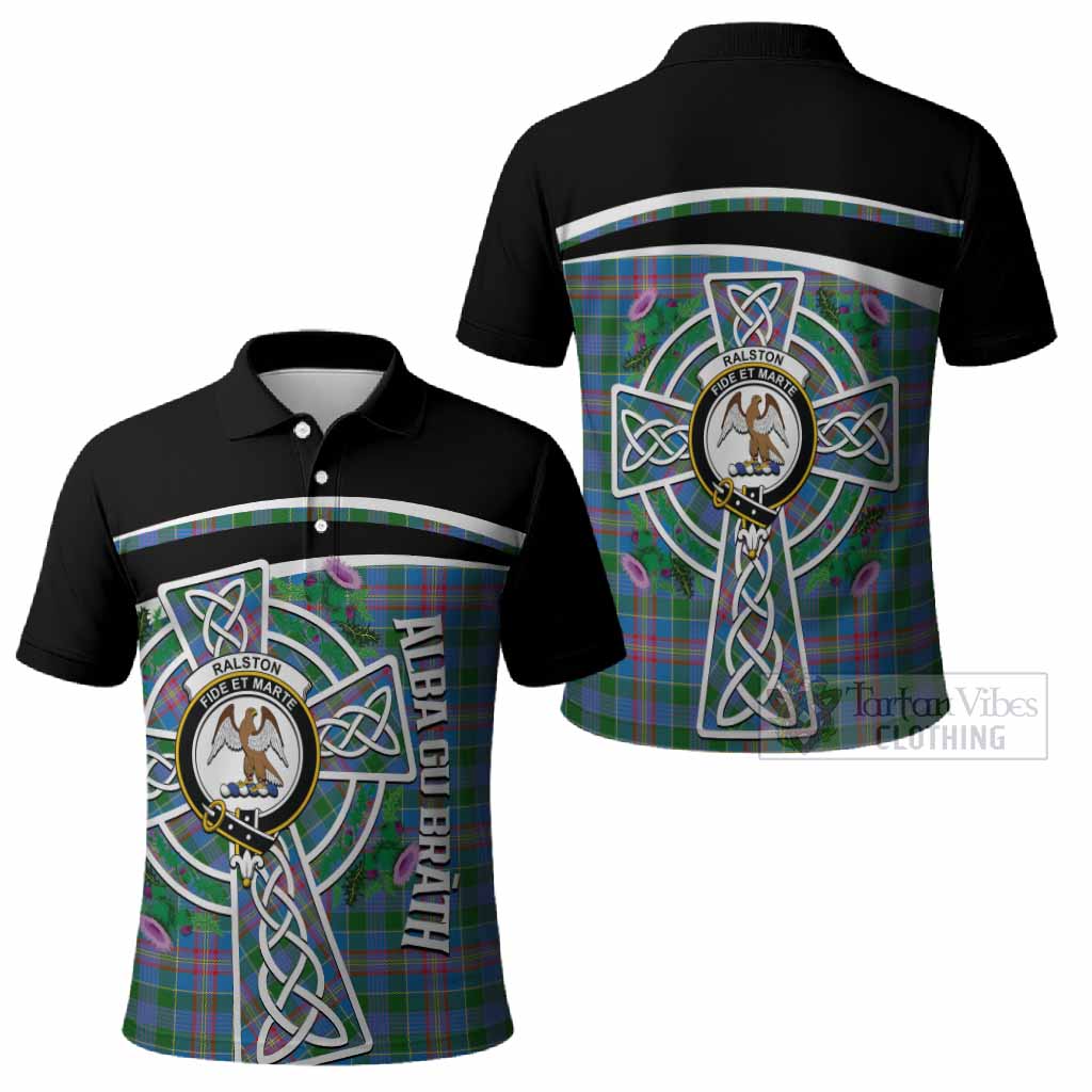 Ralston Tartan Crest Polo Shirt Scottish Thistle Celtic Cross Alba Gu Brath