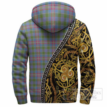 Ralston Tartan Crest Sherpa Hoodie Celtic Knot and Triple Trickle Spiral Symbols