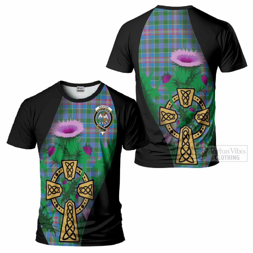 Ralston Tartan Crest T-Shirt Celtic Cross Thistle Flowers