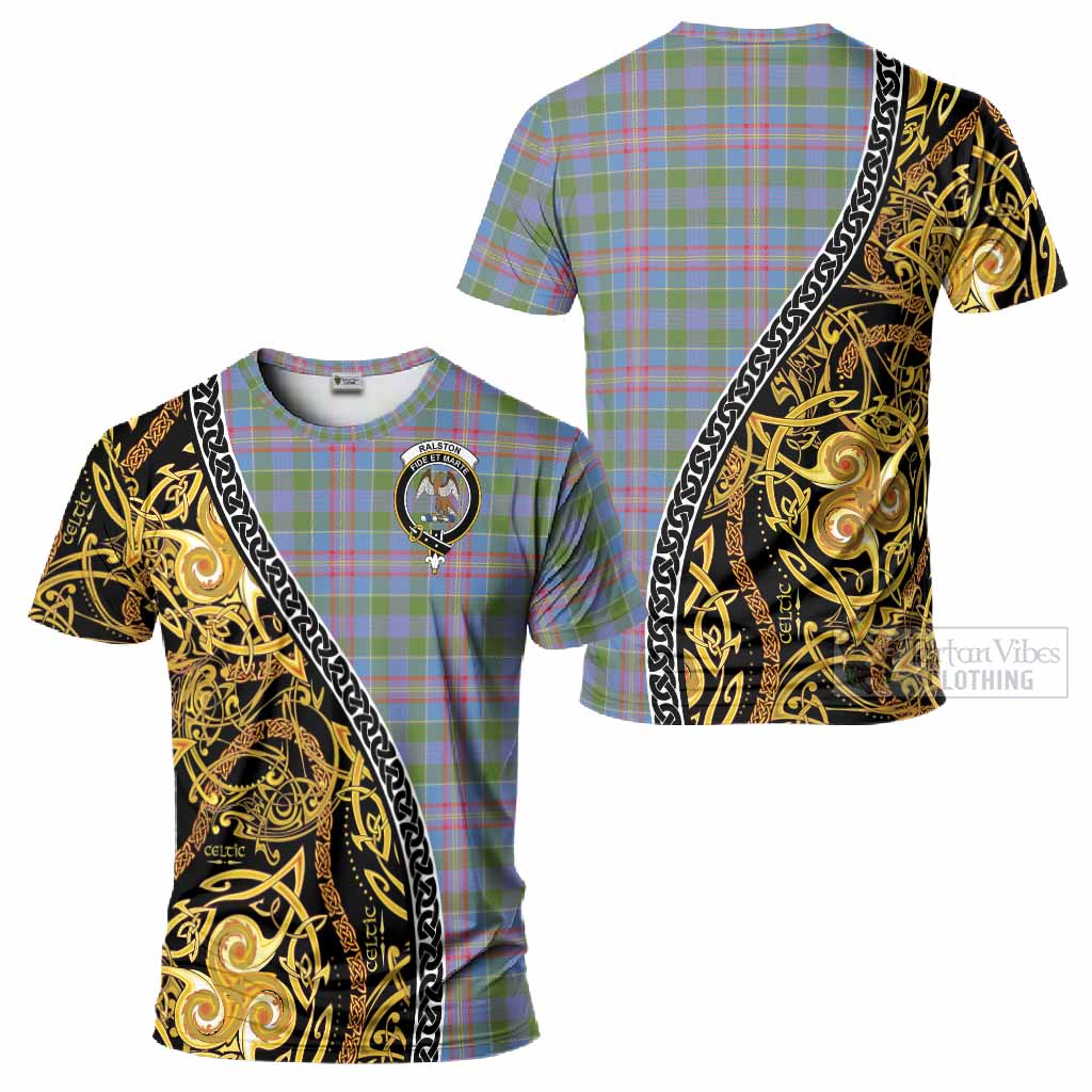 Ralston Tartan Crest T-Shirt Celtic Knot and Triple Trickle Spiral Symbols