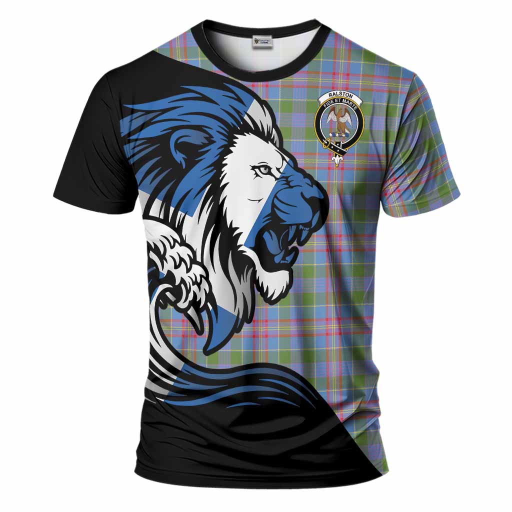 Ralston Tartan Crest T-Shirt Scottish Golden Lions Wave Flow