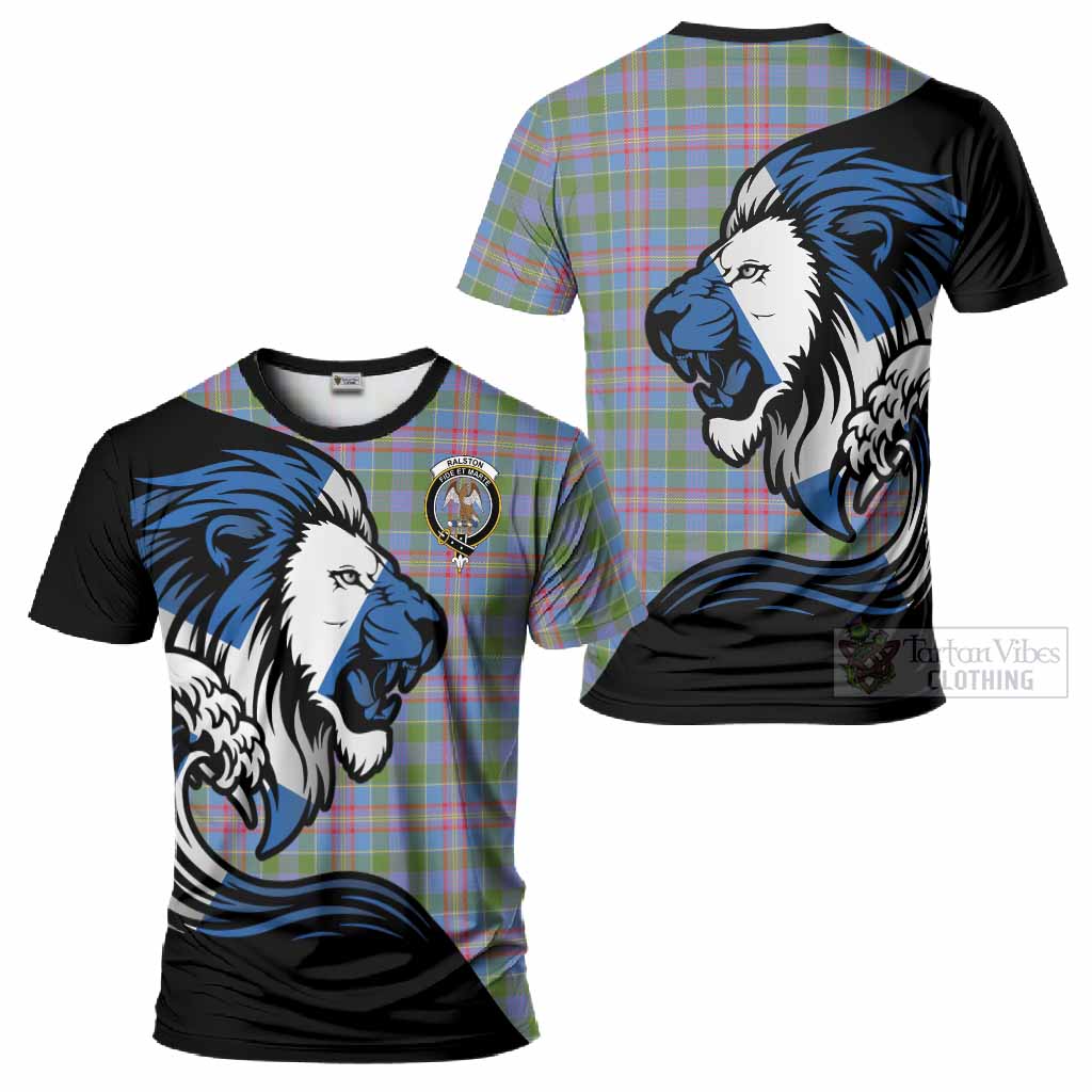 Ralston Tartan Crest T-Shirt Scottish Golden Lions Wave Flow