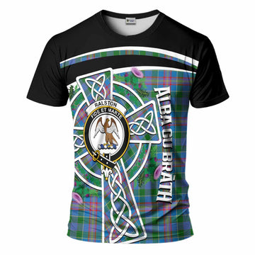 Ralston Tartan Crest T-Shirt Scottish Thistle Celtic Cross Alba Gu Brath