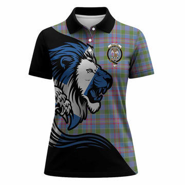 Ralston Tartan Crest Women Polo Shirt Scottish Golden Lions Wave Flow