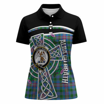 Ralston Tartan Crest Women Polo Shirt Scottish Thistle Celtic Cross Alba Gu Brath