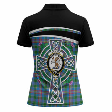 Ralston Tartan Crest Women Polo Shirt Scottish Thistle Celtic Cross Alba Gu Brath
