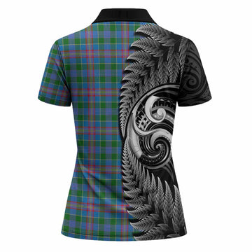 Ralston Tartan Crest Women Polo Shirt With New Zealand Silver Fern Maori Koru