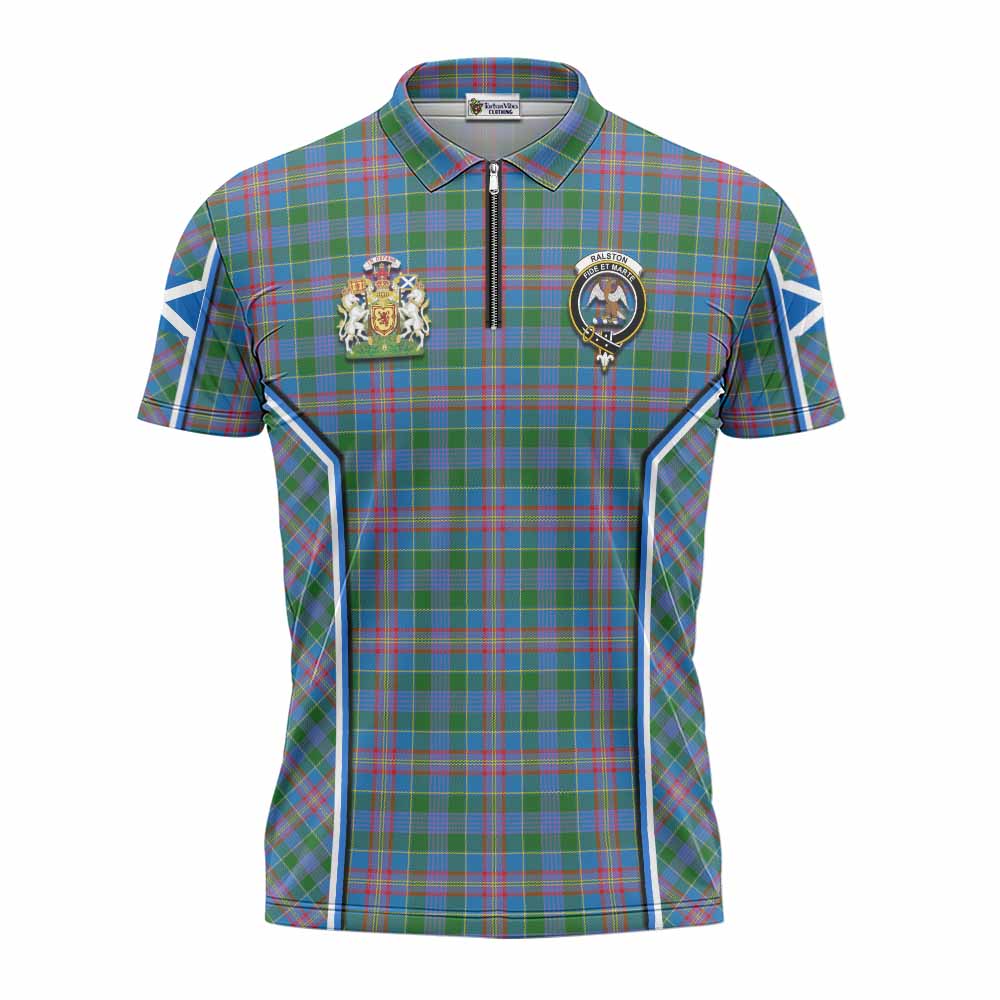 Ralston Tartan Crest Zipper Polo Shirt Scotland Coat of Arm Flag Style - Tartan Vibes Clothing