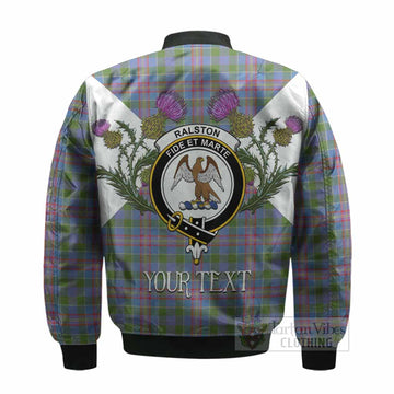 Ralston Tartan Family Crest Bomber Jacket Scottish Burns Night Thistle Floral