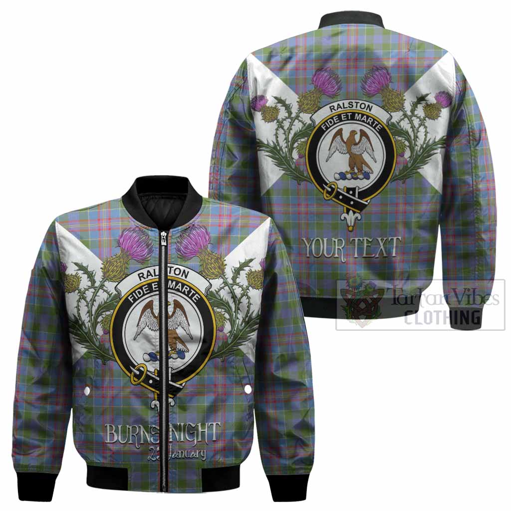 Ralston Tartan Family Crest Bomber Jacket Scottish Burns Night Thistle Floral