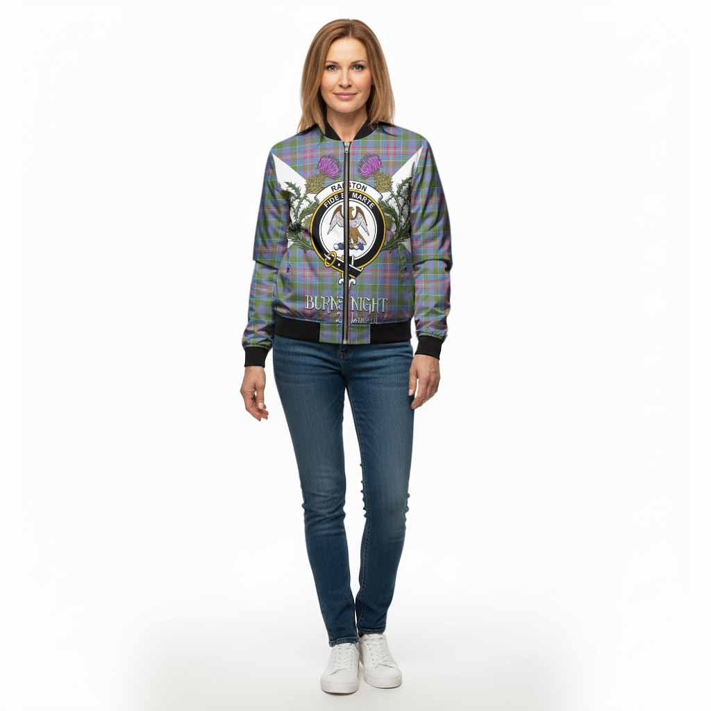 Ralston Tartan Family Crest Bomber Jacket Scottish Burns Night Thistle Floral
