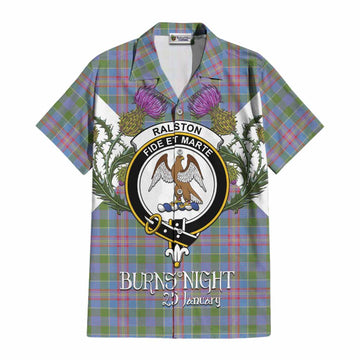 Ralston Tartan Family Crest Cotton Hawaiian Shirt Scottish Burns Night Thistle Floral
