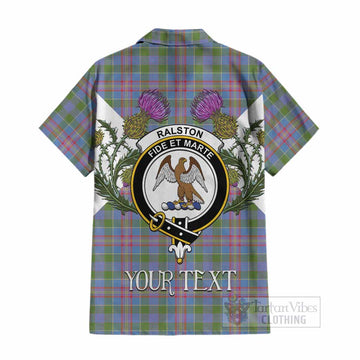 Ralston Tartan Family Crest Cotton Hawaiian Shirt Scottish Burns Night Thistle Floral