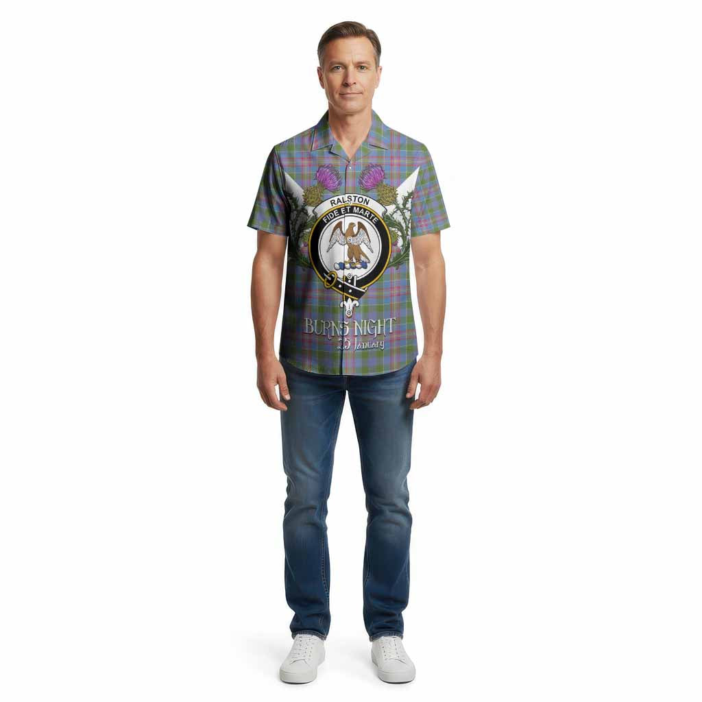 Ralston Tartan Family Crest Cotton Hawaiian Shirt Scottish Burns Night Thistle Floral