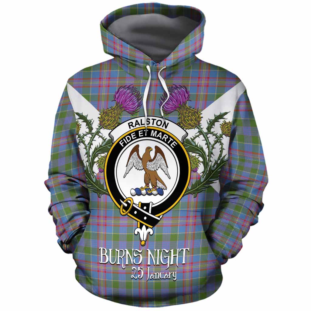 Ralston Tartan Family Crest Cotton Hoodie Scottish Burns Night Thistle Floral