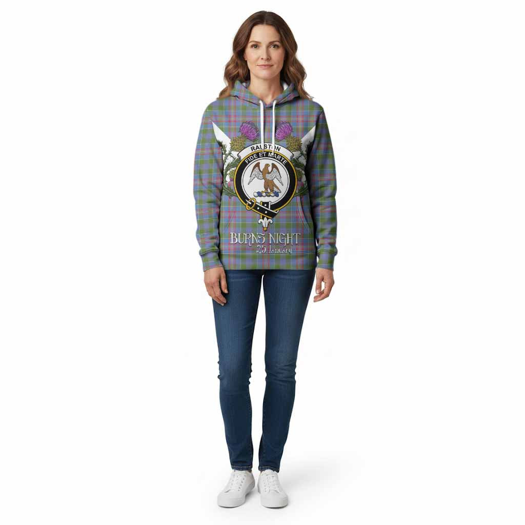 Ralston Tartan Family Crest Cotton Hoodie Scottish Burns Night Thistle Floral