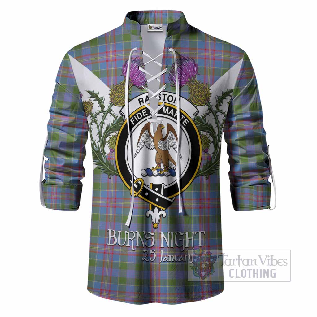 Ralston Tartan Family Crest Ghillie Shirt Scottish Burns Night Thistle Floral