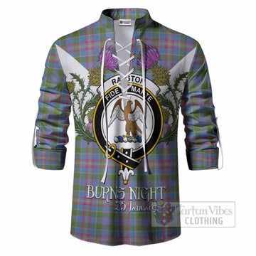 Ralston Tartan Family Crest Ghillie Shirt Scottish Burns Night Thistle Floral
