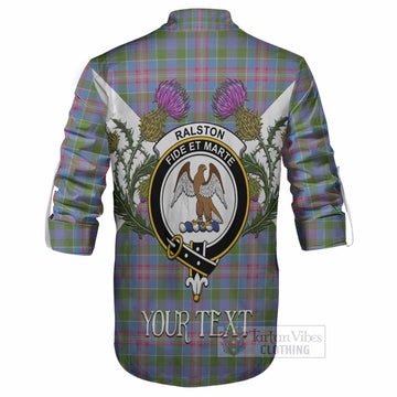 Ralston Tartan Family Crest Ghillie Shirt Scottish Burns Night Thistle Floral