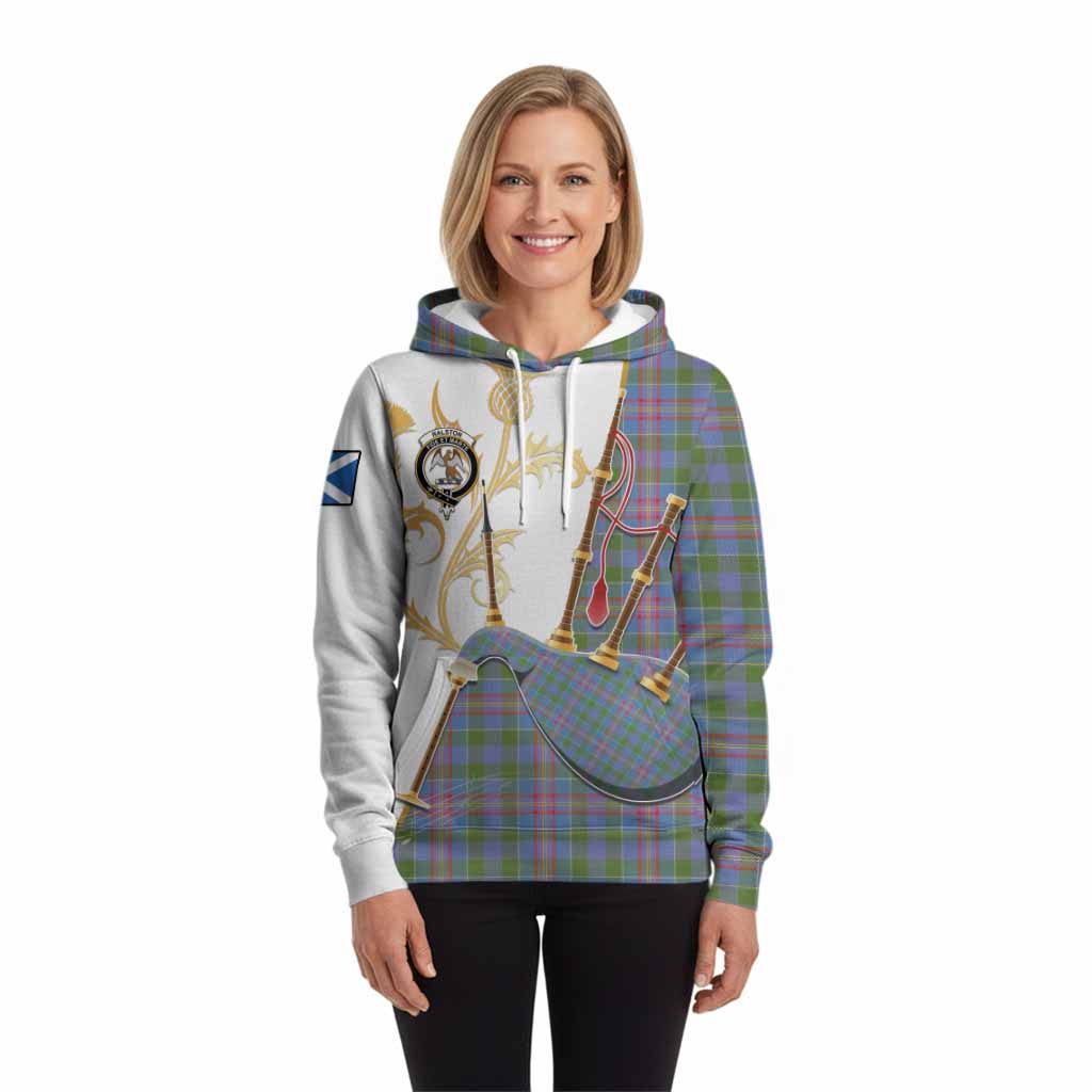 Ralston Tartan Family Crest Hoodie Bagpipes with Scottish Thistle