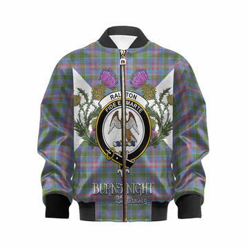 Ralston Tartan Family Crest Kid Bomber Jacket Scottish Burns Night Thistle Floral