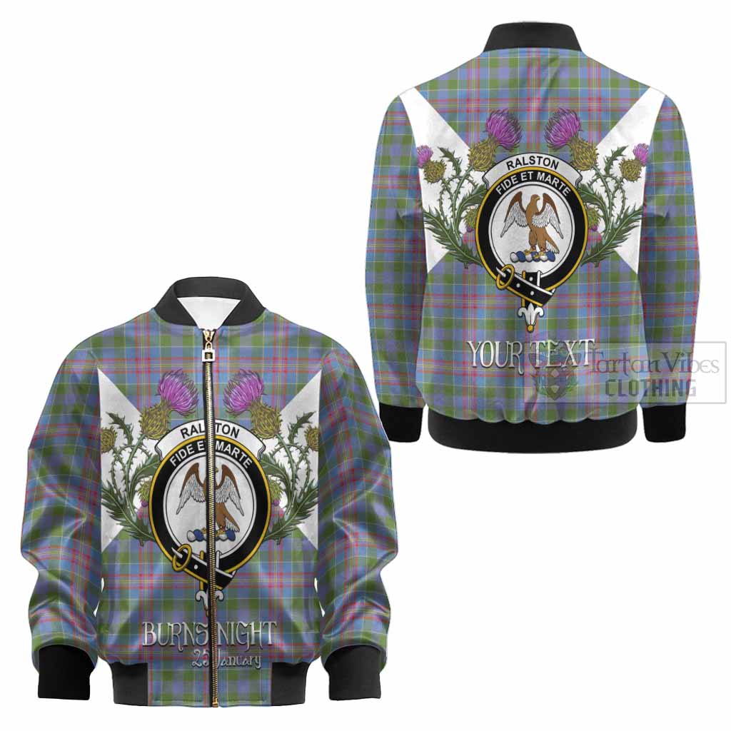 Ralston Tartan Family Crest Kid Bomber Jacket Scottish Burns Night Thistle Floral