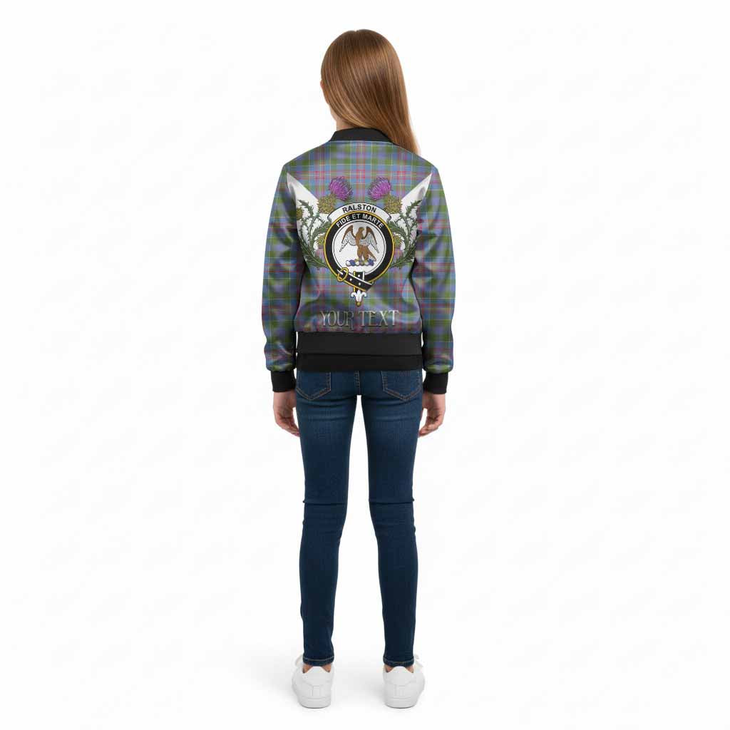 Ralston Tartan Family Crest Kid Bomber Jacket Scottish Burns Night Thistle Floral