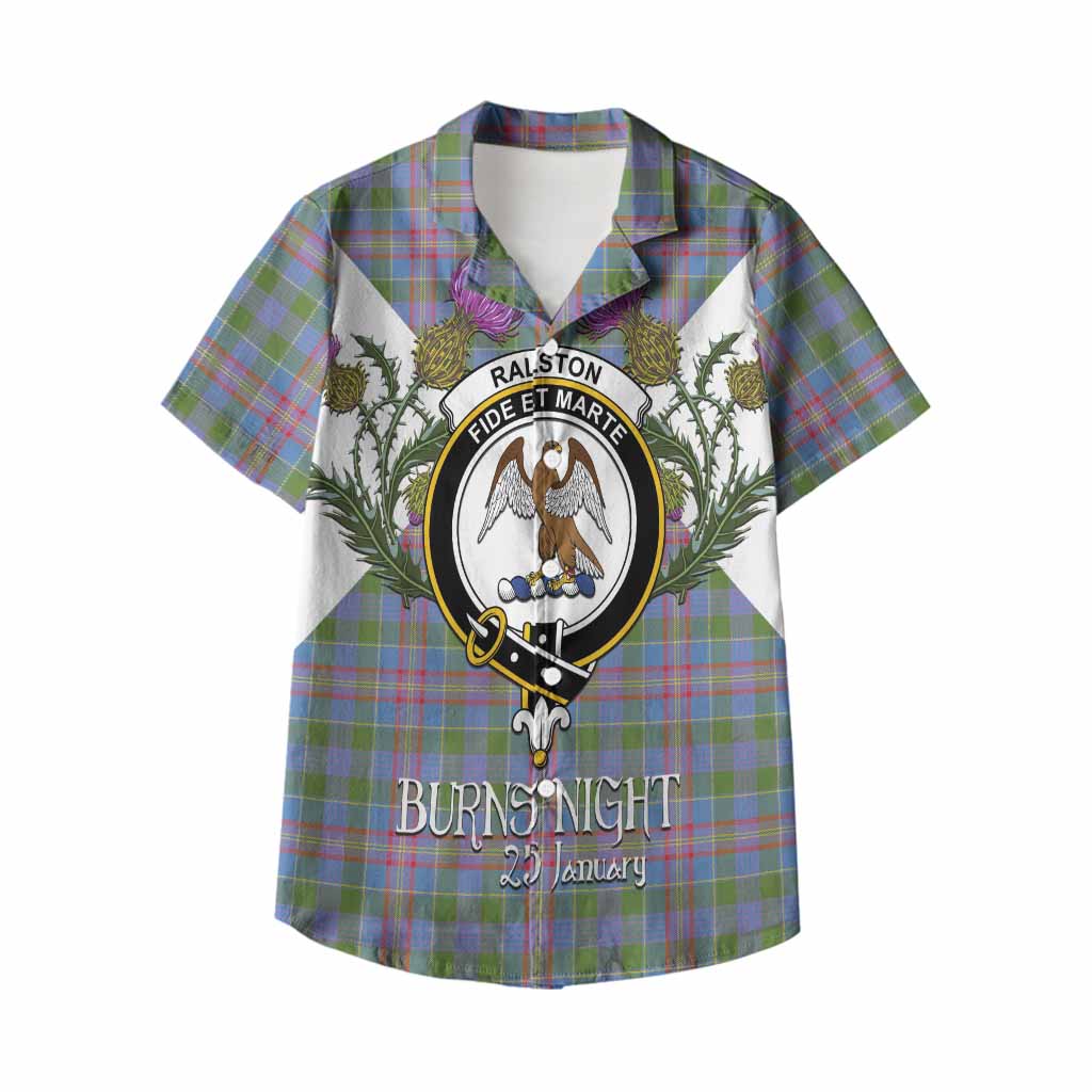 Ralston Tartan Family Crest Kid Hawaiian Shirt Scottish Burns Night Thistle Floral