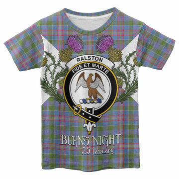 Ralston Tartan Family Crest Kid T-shirt Scottish Burns Night Thistle Floral