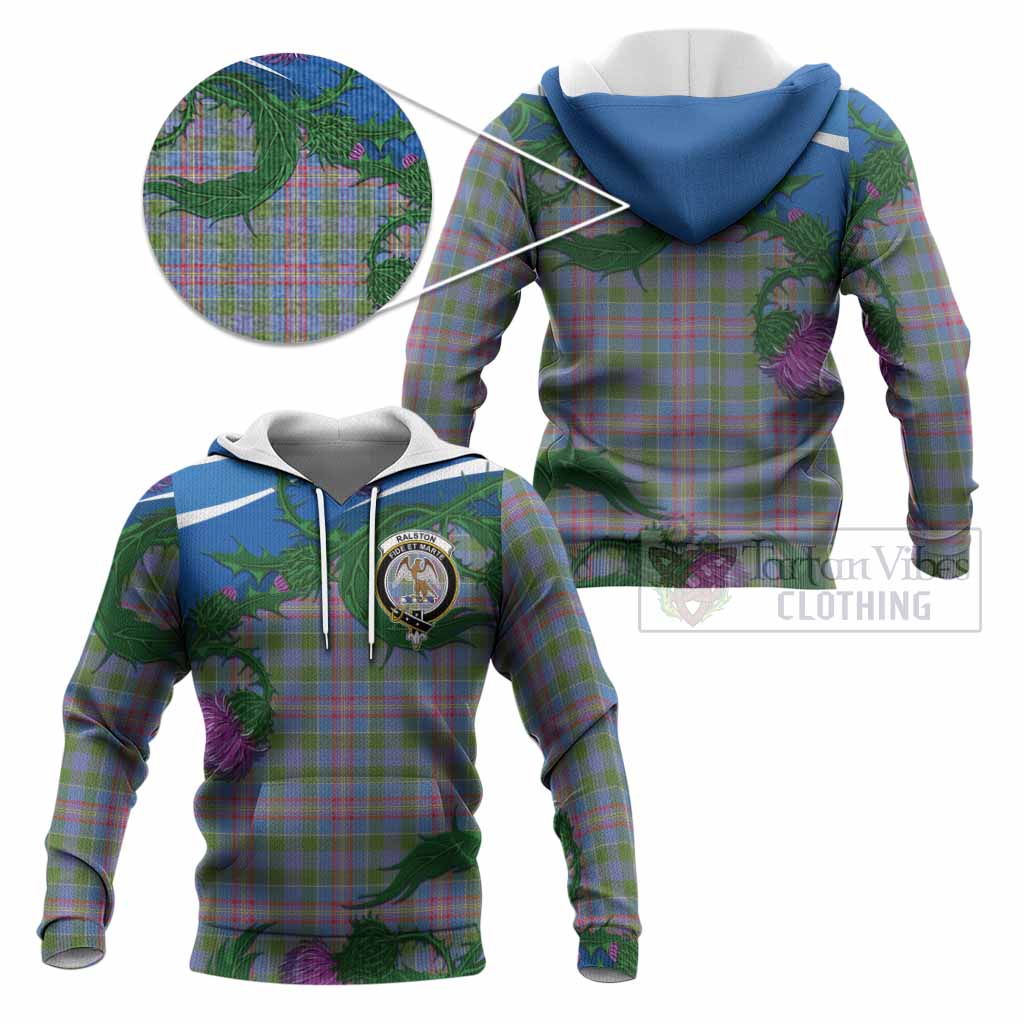 Ralston Tartan Family Crest Knitted Hoodie Thistle in Minimalism